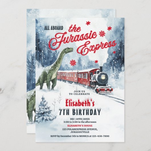 Jurassic Polar Express verjaardagsfeest uitnodigin Kaart (Voorkant / Achterkant)
