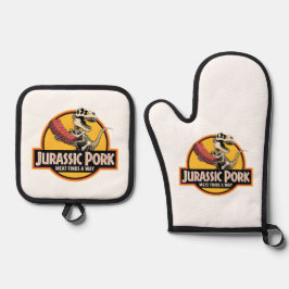 Jurassic Pork – BBQ Humor Ofenhandschuhe Ovenwant & Pannenlap Set