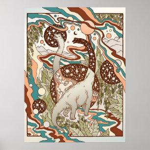 Jurassic Portal   Retro Regenboog Palet   Dinosaur Poster