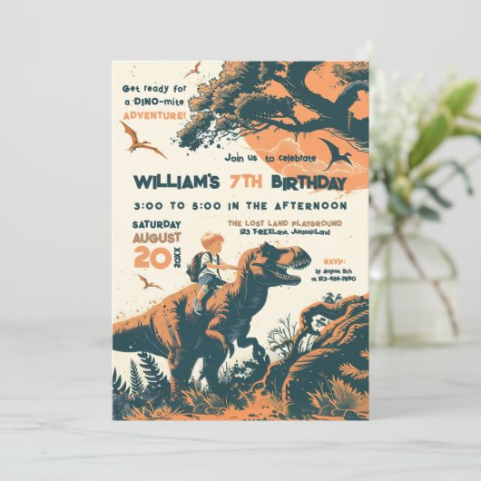 Jurassic Ride Verjaardagsfeest Kaart (Staand voorkant)