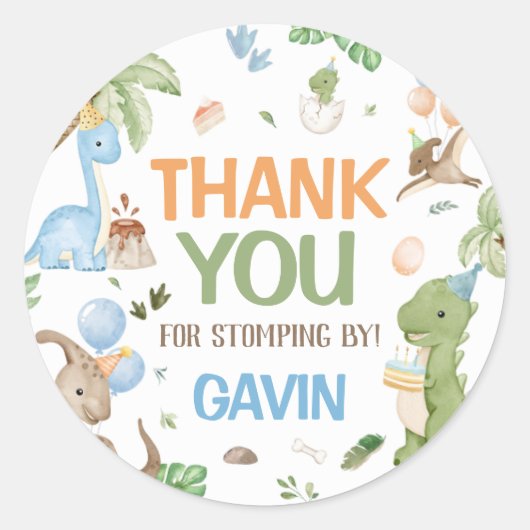 Jurassic Schattigee Dinosaurus Verjaardagsfeest Ronde Sticker (Voorkant)