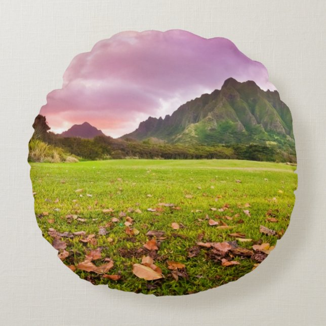 Jurassic Sunset Rond Kussen (Voorkant)