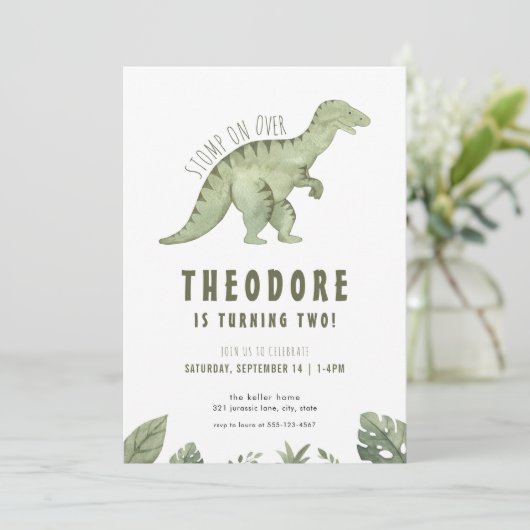 Jurassic T-Rex Dino Dinosaur Verjaardagsuitnodigin Kaart (Staand voorkant)