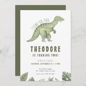 Jurassic T-Rex Dino Dinosaur Verjaardagsuitnodigin Kaart (Voorkant / Achterkant)