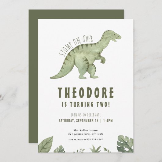 Jurassic T-Rex Dino Dinosaur Verjaardagsuitnodigin Kaart (Voorkant / Achterkant)