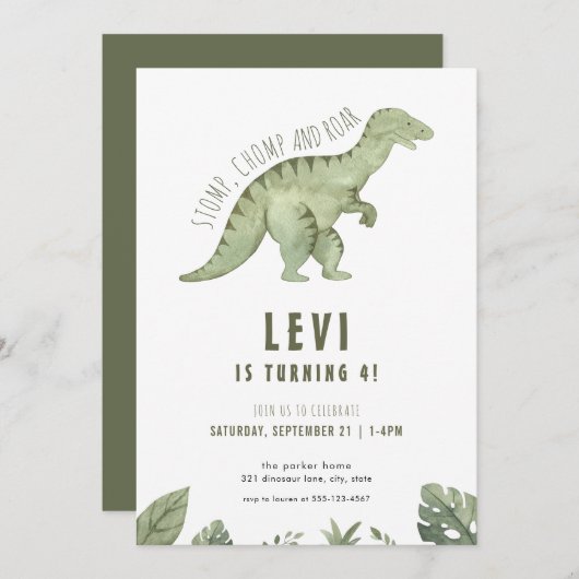 Jurassic T-Rex Jongen Dinosaurus Verjaardag Uitnod Kaart (Voorkant / Achterkant)