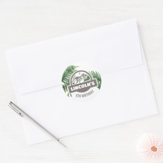 Jurassic Verjaardagsfeestje Ronde Sticker (Envelop)