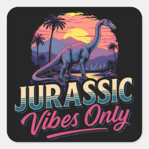Jurassic Vibes Only Dinosaur Retro Zonsondergang Vierkante Sticker
