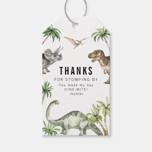 Jurassic Waterverf Dinosaurus Verjaardagsgunst Cadeaulabel (Voorkant)