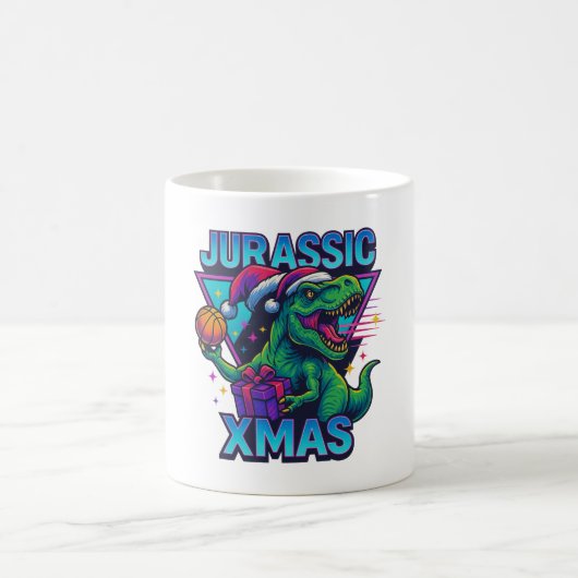 Jurassic Xmas T-Rex - Retro 80s Neon Dinosaur Xmas Koffiemok (Center)