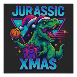 Jurassic Xmas T-Rex - Retro 80s Neon Dinosaur Xmas Perfect Poster