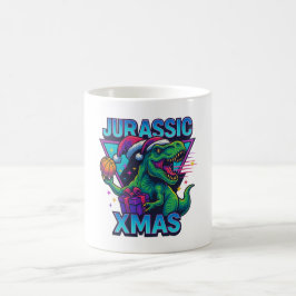 Jurassische Kerstmis T-Rex - Retro 80s Neon Dinosa Koffiemok