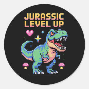 Juric Level Up Pixel Dinosaur Retro Gamer 1  Ronde Sticker