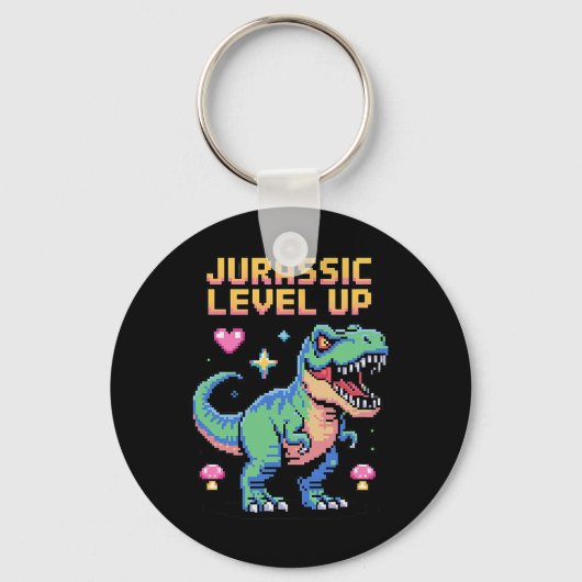 Juric Level Up Pixel Dinosaur Retro Gamer 1  Sleutelhanger (Voorkant)