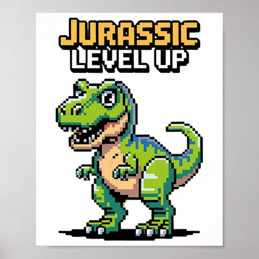 Juric Level Up Pixel Dinosaur Retro Gamer  Poster (Voorkant)
