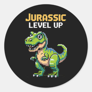Juric Level Up Pixel Dinosaur Retro Gamer  Ronde Sticker