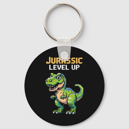 Juric Level Up Pixel Dinosaur Retro Gamer  Sleutelhanger (Voorkant)