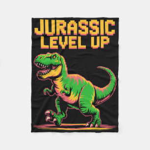 Juric Level Up Pixel Dinosaur Verjaardag Gamer  Fleece Deken
