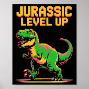 Juric Level Up Pixel Dinosaurus Verjaardag Gamer  Poster