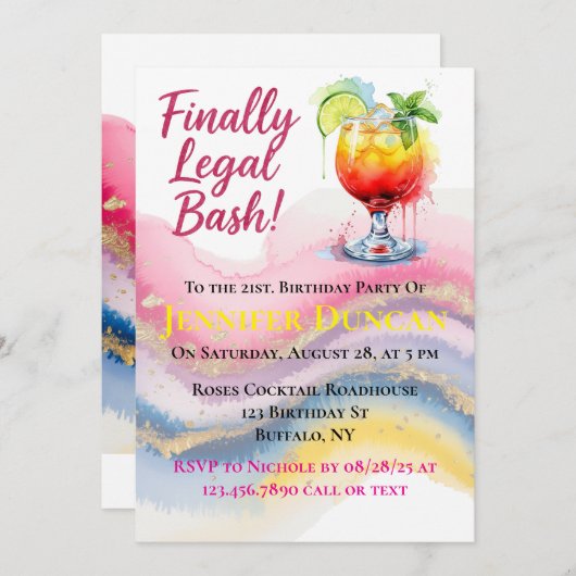 Juridisch 21ste. Verjaardag Bash voor een meisje Kaart (Voorkant / Achterkant)