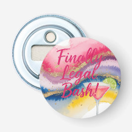 Juridisch 21ste. Waterverf glitter verjaardag Button Flesopener