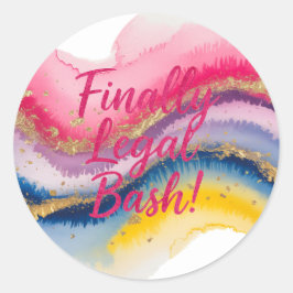 Juridisch 21ste. Waterverf glitter verjaardag Ronde Sticker