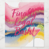 Juridisch 21ste. Waterverf glitter verjaardag Wijn Etiket (Enkel label)