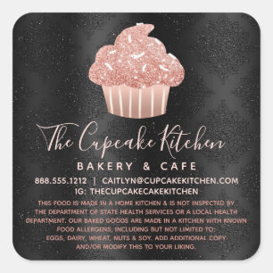 Juridische Cupcake Roze Goud Glitter op Zwarte Dam Vierkante Sticker