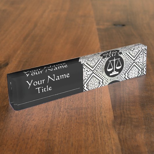 JURIDISCHE KANTOOR, ATTORNEY BLACK WHITE DAMASK NAAMBORDJE (Zijkant)