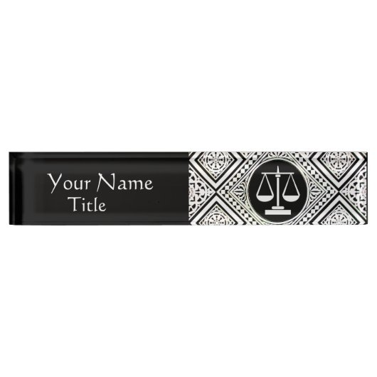 JURIDISCHE KANTOOR, ATTORNEY BLACK WHITE DAMASK NAAMBORDJE (Voorkant)