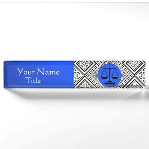 JURIDISCHE KANTOOR, ATTORNEY BLUE WHITE DAMASK NAAMBORDJE