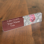 JURIDISCHE KANTOOR, ATTORNEY RED PINK WHITE DAMASK NAAMBORDJE (Zijkant)