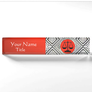 JURIDISCHE KANTOOR, ATTORNEY RED WHITE DAMASK NAAMBORDJE