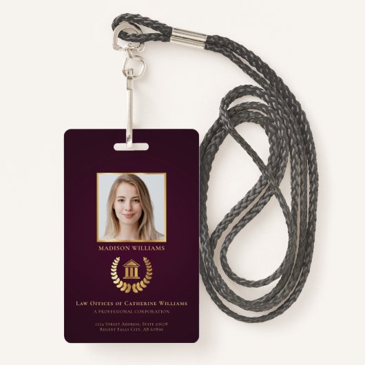 Juridische professionele zakelijke foto gepersonal badge (Voorkant met draagriem)