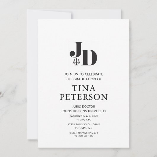 Juris Doctor Law School Afstudeerfeest Kaart (Voorkant)