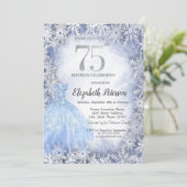 Jurk Blauwe Sneeuwvlokken Winter 75e verjaardag Kaart (Staand voorkant)