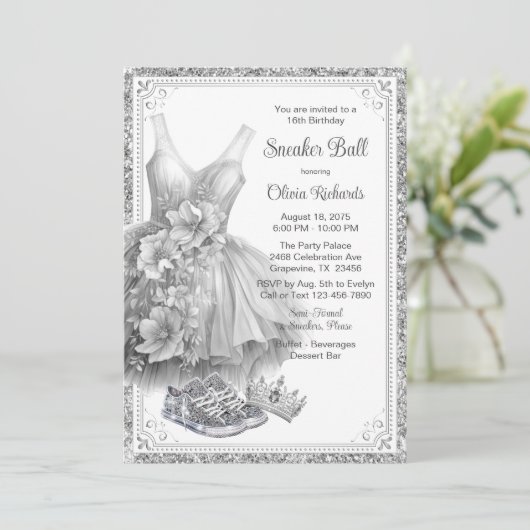 Jurk Bling Sneaker Bal Verjaardagsfeest Kaart (Staand voorkant)