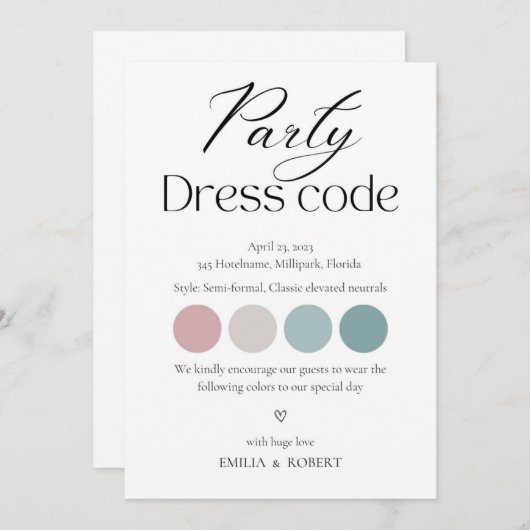 Jurk codekaart, Partij kledingstuk invoegen Aankondiging (Voorkant / Achterkant)