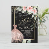 Jurk, Confetti Rozen Roos Goud 50ste Verjaardag Kaart (Staand voorkant)