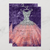 Jurk Glitter Bruids 16e Waterverf Koraal Zilver Kaart (Voorkant / Achterkant)