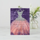 Jurk Glitter Bruids 16e Waterverf Koraal Zilver Kaart (Staand voorkant)