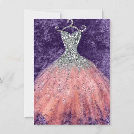 Jurk Glitter Bruids 16e Waterverf Koraal Zilver Kaart (Achterkant)