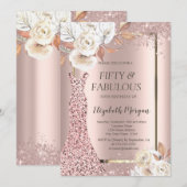 Jurk Glitter Confetti Herfstbloemen 50e Kaart (Voorkant / Achterkant)