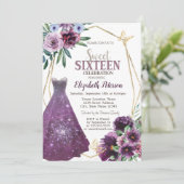 Jurk Meisje, Violet Bloemen Vlinder Zoet 16 Kaart (Staand voorkant)