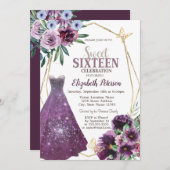 Jurk Meisje, Violet Bloemen Vlinder Zoet 16 Kaart (Voorkant / Achterkant)