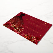Jurk Rood Goud Vlinder Bloemen Folie Uitnodiging (Gedraaid)