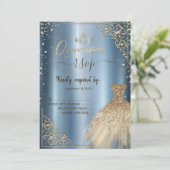 Jurk Tiara, Diamanten Blauw Metallic RSVP Kaart (Staand voorkant)