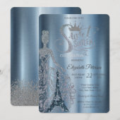 Jurk, Tiara, Diamanten Eiffeltoren Blauw Sweet 16 Kaart (Voorkant / Achterkant)