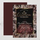 Jurk, Tiara, Donkere Rozen Quinceañera Kaart (Voorkant / Achterkant)