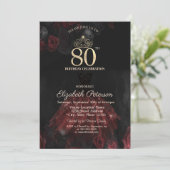 Jurk, Tiara, Rode Rozen 80ste verjaardag Kaart (Staand voorkant)
